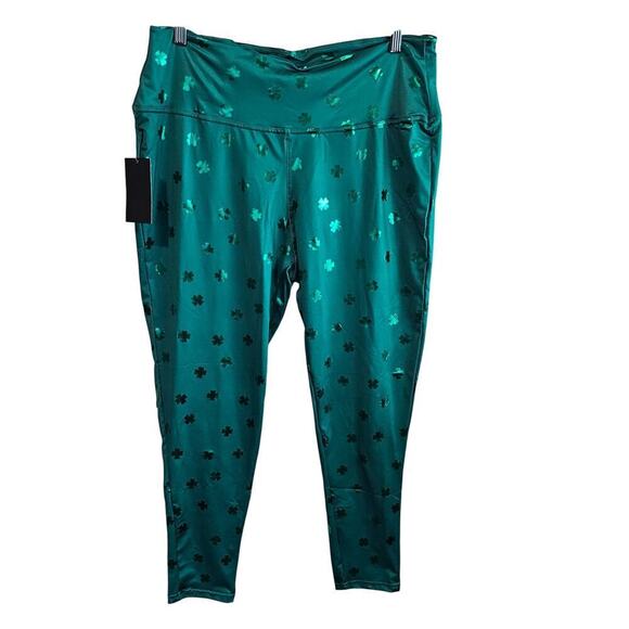 Tipsy Elves St. Patricks Day Leggings Women XXL Green High Waisted 4 Leaf Clover - Picture 1 of 10